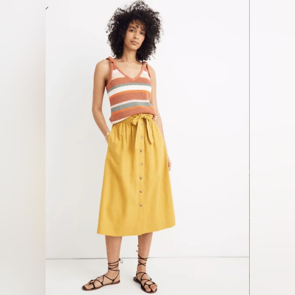 Madewell Palisade Size 4 Button Front Marigold Tie Front Midi Skirt With Pockets